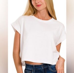 Zenana Outfitters Classic White Short Sleeve Crop Tee NWT